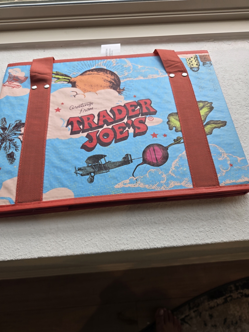 Trader Joe's Stand-Up Collapsible Grocery Tote in Red & Blue NWT - Picture 5 of 8